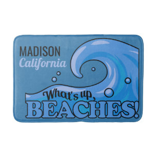 Custom name & location Funny Beach Wave bath mat