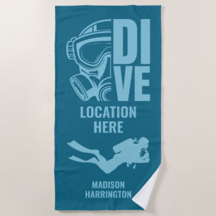 Custom Name & Location Scuba Diving Beach Towel