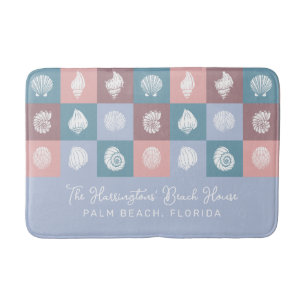Custom Name & Location Seashells Pattern Bath Mat
