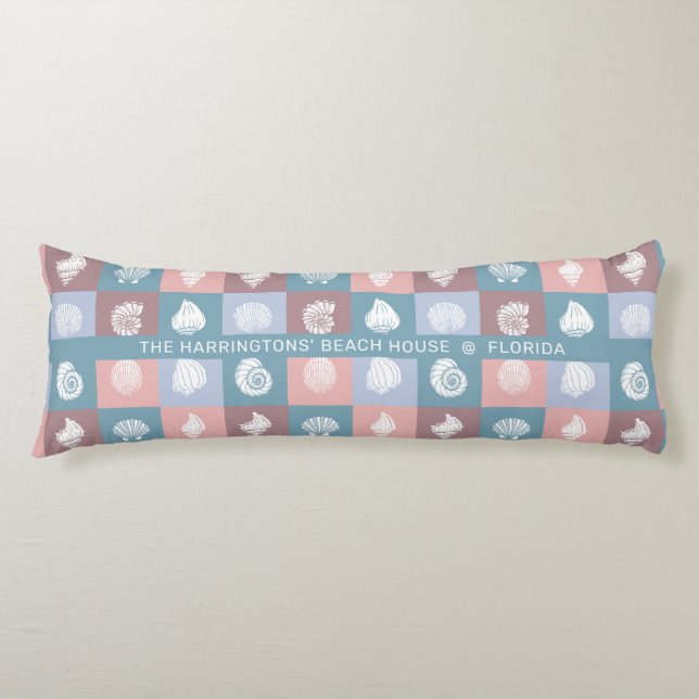 Custom Name & Location Seashells Pattern Body Pillow (Front)