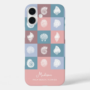 Custom Name & Location Seashells Pattern iPhone 16 Plus Case