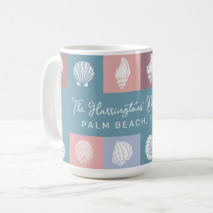 Custom Name & Location Seashells Pattern Coffee Mug