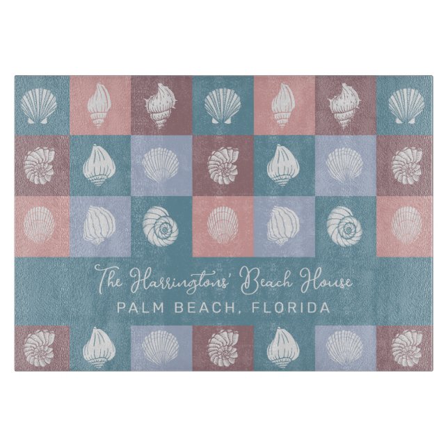 Custom Name & Location Seashells Pattern Cutting Board (Front)