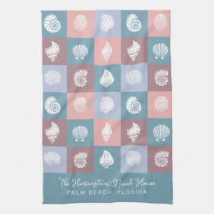 Custom Name & Location Seashells Pattern Kitchen Towel