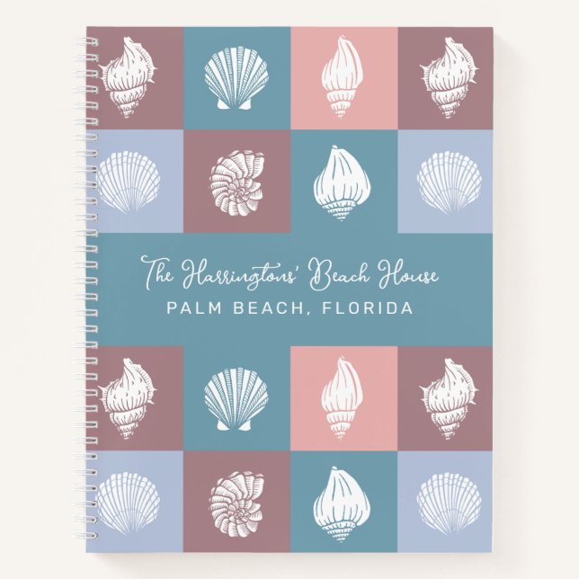 Custom Name & Location Seashells Pattern Notebook (Front)