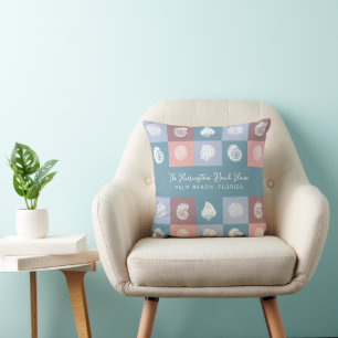 Custom Name & Location Seashells Pattern Throw Pillow
