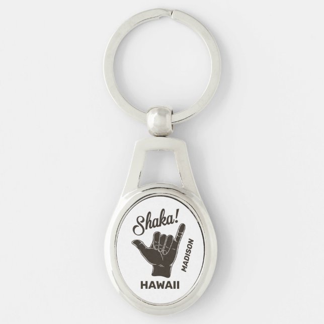 Custom Name & Location Shaka Keychain (Front)