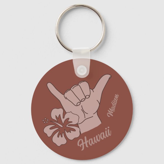 Custom Name & Location Shaka Keychain (Front)