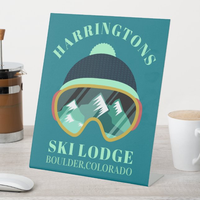 Custom Name & Location Ski Mask Pedestal Sign (In SItu)