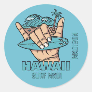 Custom Name & Location Surf Shaka Classic Round Sticker