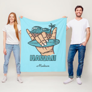 Custom Name & Location Surf Shaka Fleece Blanket