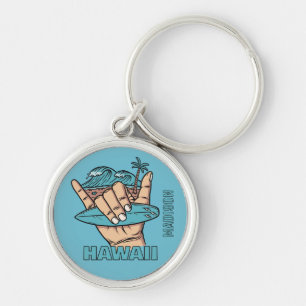 Custom Name & Location Surf Shaka Keychain