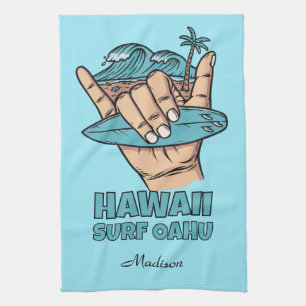 Custom Name & Location Surf Shaka Kitchen Towel