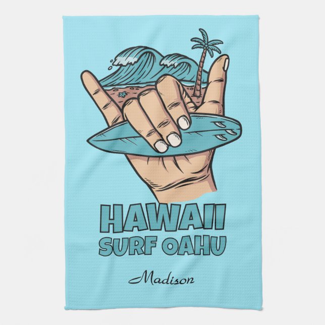 Custom Name & Location Surf Shaka Kitchen Towel (Vertical)