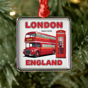 Custom Name London England Metal Ornament