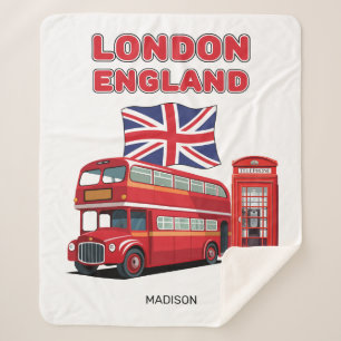 Custom Name London England Sherpa Blanket