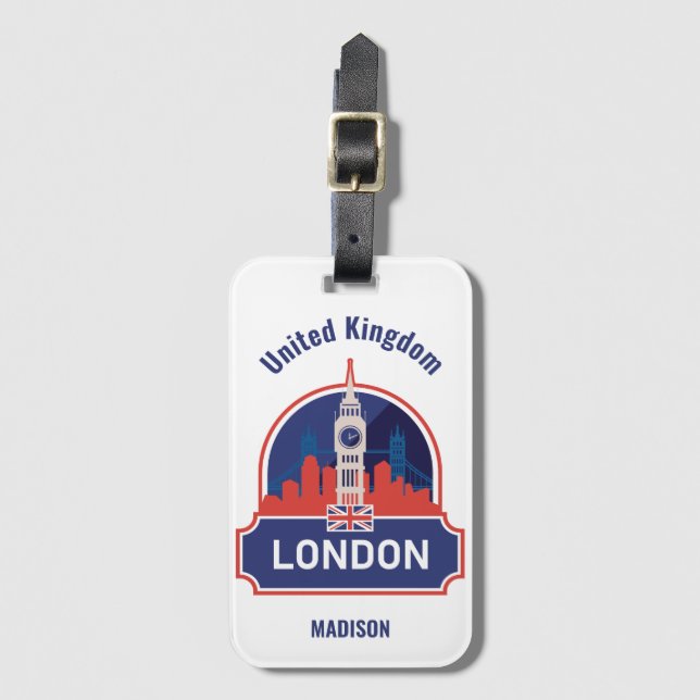 Custom Name London Luggage Tag (Front Vertical)