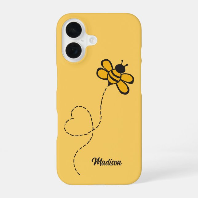 Custom Name Love Bee iPhone 16 Case (Back)