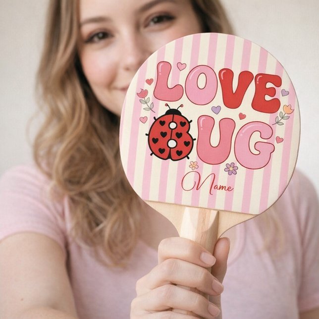 Custom Name Love Bug Valentine's Day Ladybug Pink Ping Pong Paddle (Creator Uploaded)