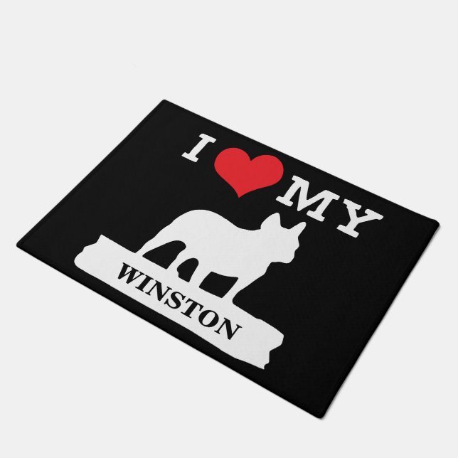 Custom Name Love French Bulldog Welcome Doormat (Angled)