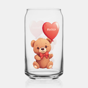 Custom Name Love Teddy Can Glass