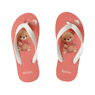 Custom Name Love Teddy Kid's Flip Flops