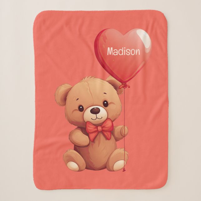 Custom Name Love Teddy Sherpa Blanket (Front)
