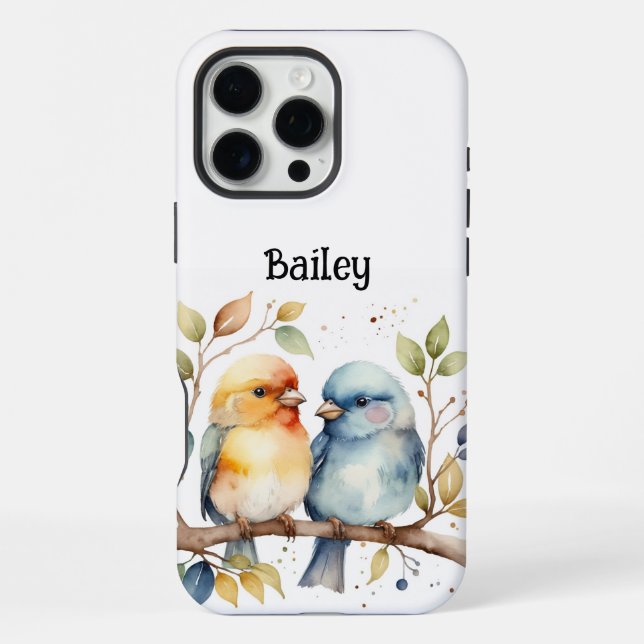 Custom Name Lovebirds Wildlife Nature Animal Art iPhone Case (Back)