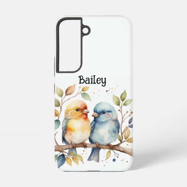 Custom Name Lovebirds Wildlife Nature Animal Art Samsung Galaxy S22 Case (Back)