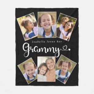 Custom Name Loves Grammy Cute Fun Photo Collage Fleece Blanket