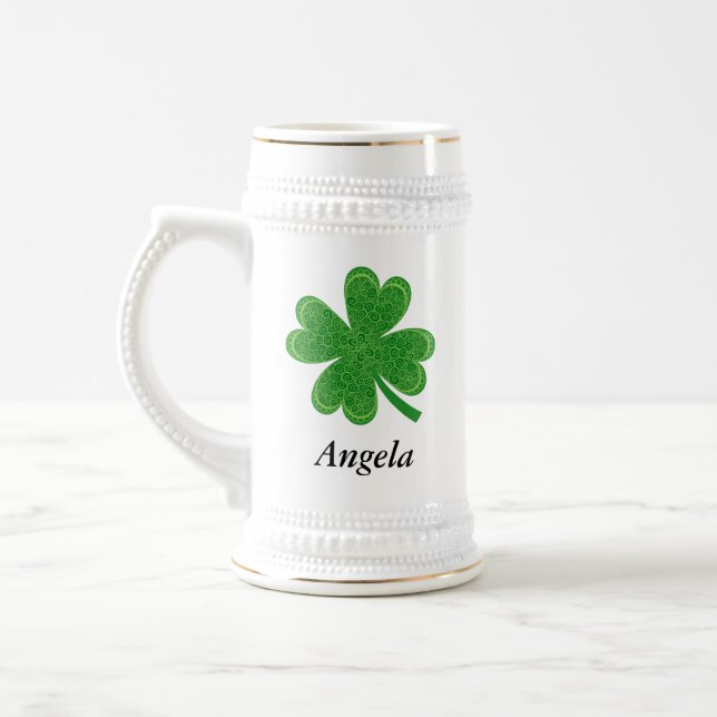 Custom Name Lucky 4 Leaf Clover St. Patrick's Day Beer Stein (Left)