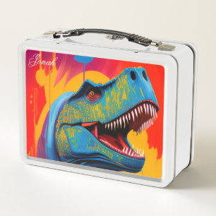 Custom Name Lunch Box, Colourful T-Rex Dinosaur  Metal Lunch Box