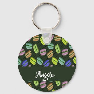 Custom name macaron pattern keychain