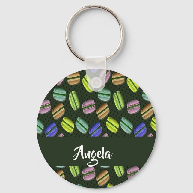Custom name macaron pattern keychain (Front)