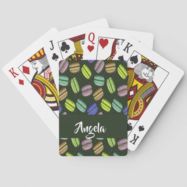 Custom name macaron pattern playing cards (Back)