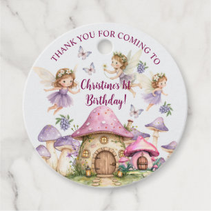 Custom Name Magic Fairies Pink Mushrooms Birthday Favour Tags