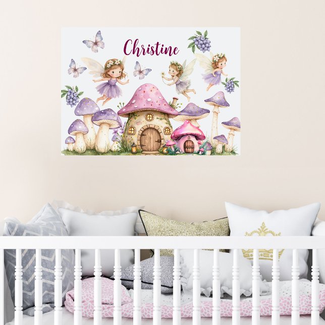 Custom Name Magic Fairies Pink Mushrooms Poster (Creator Uploaded)