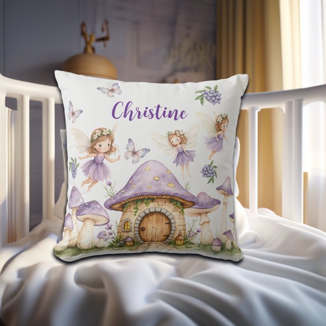 Custom Name Magic Fairies Purple Garden Throw Pillow (Creator Uploaded)