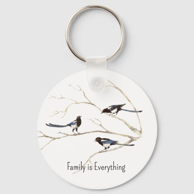 Custom Name Magpie Bird Family is Everything Keychain (Front)