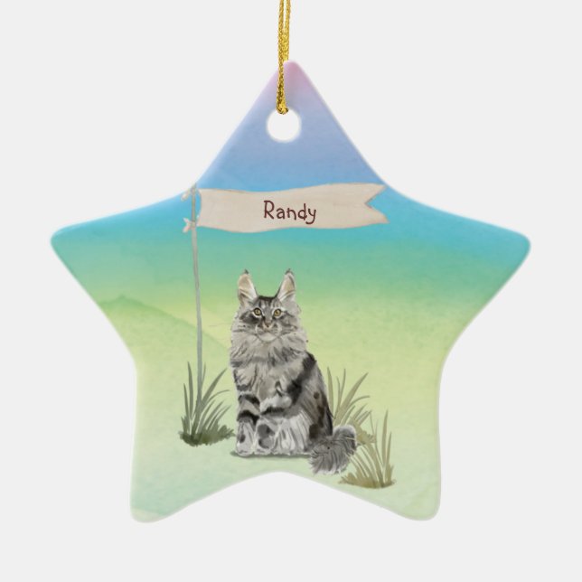 Custom Name Maine Coon Cat Pet Ceramic Ornament (Front)