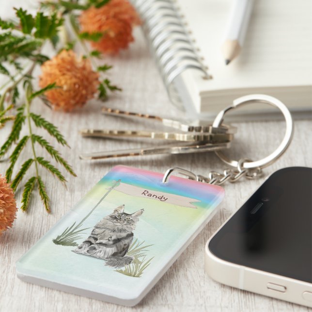 Custom Name Maine Coon Cat Pet Keychain (Front Right)