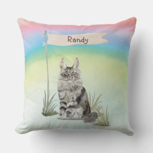 Custom Name Maine Coon Cat Pet Throw Pillow
