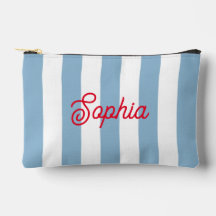 Custom Name Make Up Bag, Blue Cabana Stripe