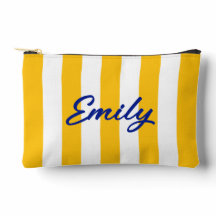 Custom Name Make Up Bag, Yellow Cabana Stripe 