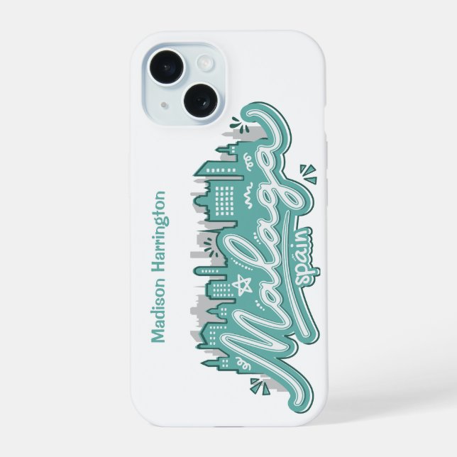 Custom Name Malaga Spain iPhone 15 Case (Back)