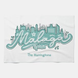 Custom Name Malaga Spain Kitchen Towel