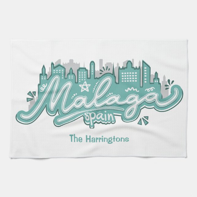 Custom Name Malaga Spain Kitchen Towel (Horizontal)