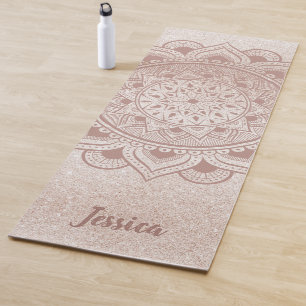 Custom Name Mandala Om Rose Gold Glitter Exercise Yoga Mat