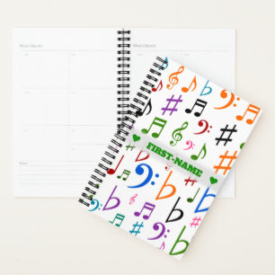 Custom Name; Many Colourful Music Notes and Symbol Planner