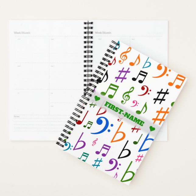 Custom Name; Many Colourful Music Notes and Symbol Planner (Display)